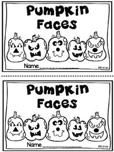 two pumpkin faces are shown in black and white, with the words pumpkin faces on them