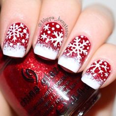 Red Christmas Snowflakes Nail Art; Christmas nails; Christmas Snowflakes Nails, Snowflake Nail Art, Christmas Gel Nails, Snowflake Nails