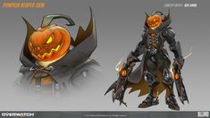 the concept art for overwatch's pumpkin keeper skin