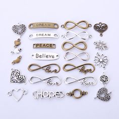 Wholesale Words Metal Connector Charms, Mixed Charms Collections, Bulk Pendants Connectors 50 Ankle Jewelry, Jewelry Connectors, Bird Charm, Bracelet Diy, Bead Stringing, Bracelet Crafts, Diy Schmuck, Sewing A Button, Diy Bracelets