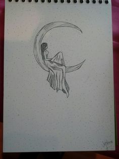 a drawing of a woman sitting on the moon