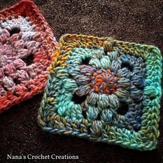 two crocheted squares sitting next to each other