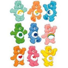 a group of teddy bears with different colors