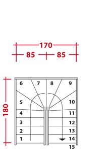 the measurements for an open door with numbers on each side and two different sections in front