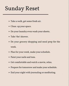 #checklist #sundayreset #routine Disappear In One Month, Sunday Rest, Weekly Reset, Sunday Reset, Sunday Routine, Self Care Bullet Journal, Writing Therapy, Get My Life Together, Positive Self Affirmations