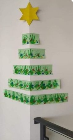 a christmas tree made out of handprinted paper