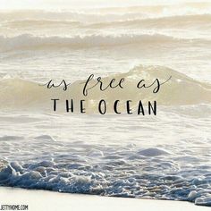 the ocean has waves crashing on it and there is a quote that says, as free as the ocean