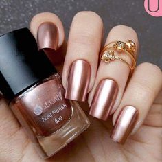 Bronze Nails Designs Rose Gold, Rose Gold Nail Ideas, Bronze Nails Designs, Metallic Nail Colors, Rose Gold Nails Design, Metallic Nail Polish, Metallic Nail