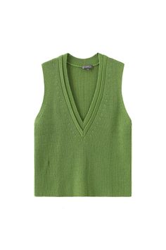 Deep V-Neck Sweater Vest in Wool Blend Oc Claims, Green V Neck Sweater, Green Sweater Vest, Knitted Scarves, Tank Top Skirt, Black Backless Dress, Oversized Knit Cardigan, Green Vest, White Crewneck