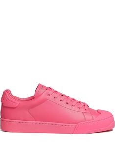 flamingo pink calf leather tonal design round toe logo-print tongue front lace-up fastening branded heel counter branded insole flat rubber sole Pink Low-top Sneakers With Logo-print Tongue, High-top Leather Platform Sneakers With Logo-print Tongue, Pink Sneakers With Logo-print Tongue, Pink Leather Platform Sneakers With Vulcanized Sole, Pink Custom Sneakers With Textured Sole, Pink Leather Platform Sneakers With Rubber Sole, Pink Lace-up Sneakers With Embossed Logo, Pink Low-top Platform Sneakers With Textured Sole, Pink Leather High-top Sneakers With Textured Sole