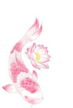 a drawing of a koi fish and a flower