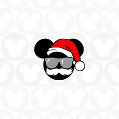 mickey mouse with santa hat and sunglasses on it's face, looking like he is wearing