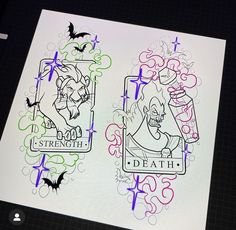 Disney Villans Tattoo Ideas, Simple Disney Villian Tattoos, Disney Villian Tattoo Ideas, Tattoo Stencils Disney, Disney Tarot Card Tattoo, Goth Disney Tattoo, Old School Disney Tattoo, Spooky Disney Tattoo, Disney Villians Tattoos