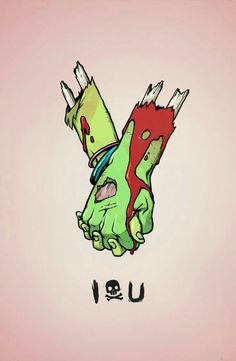 a drawing of a zombie hand holding another hand with the word u in arabic below it