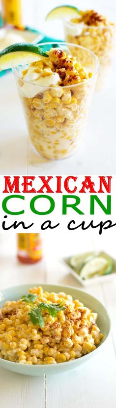 mexican corn casserole in a white bowl on a table with the title overlay