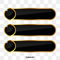 three black and gold rounded buttons with shiny edges on a transparent background png clipart