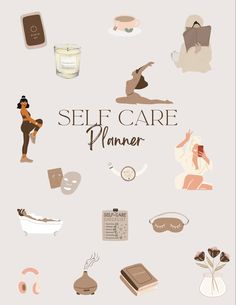 the self care planner is shown with various items in front of it, including an image of