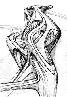 an artistic drawing of a curved building