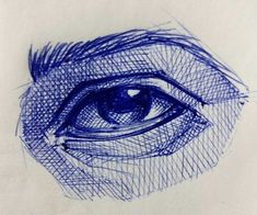 a drawing of an eye in blue ink