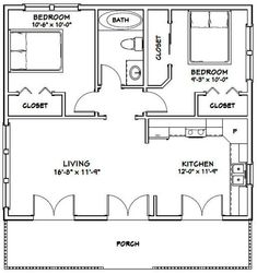 the floor plan for a two bedroom apartment with an attached kitchen and living room area