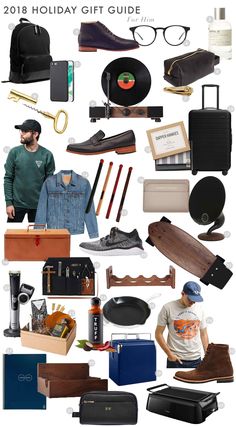 a collage of various items that include shoes, hats, and other things to wear