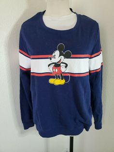 Disney Mickey Mouse Sweatshirt Unisex Pullover Crewneck in Navy size 3x. Nice and Clean. Graphics have minimal fade. Still crisp. Used to Perfection Sporty Mickey Mouse Crew Neck Top, Casual Mickey Mouse Crew Neck Sweatshirt, Casual Crew Neck Mickey Mouse Sweatshirt, Fall Mickey Mouse Crew Neck Sweatshirt, Casual Long Sleeve Mickey Mouse Sweatshirt, Casual Cotton Mickey Mouse Sweatshirt, Blue Long Sleeve Top With Mickey Mouse, Mickey Mouse Sweatshirt, Disney Mickey Mouse