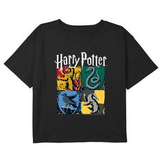 Unlock magical secrets hiding in the closet under the stairs with these exciting, officially licensed Harry Potter styles! Head to Hogwarts with your favorite witches and wizards with this cool new Girls' Graphic Cropped T-Shirt that features a graphic of the crests for the Gryffindor, Slytherin, Ravenclaw, and Hufflepuff houses! Show off which house you are in style, and, just remember, the spell is Wing-gar-dium Levi-o-sa and NOT Wingardium Leviosa! Houses Collage, Harry Potter Graphic Tees, Slytherin Ravenclaw, Harry Potter Hogwarts Houses, Gryffindor Slytherin, Hufflepuff House, Harry Potter Style, Harry Potter Shirts, Harry Potter Outfits