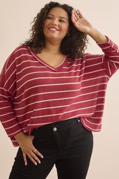 Relax and stay cozy in this lightweight, V-neck waffle sweater. The loose fit offers a comfortable and flattering silhouette, while the classic stripes add a touch of visual interest. Waffle Sweater, Altar'd State, Stay Cozy, Christmas Dress, Dress With Boots, Homecoming Dresses, Waffles, Homecoming, White Dress