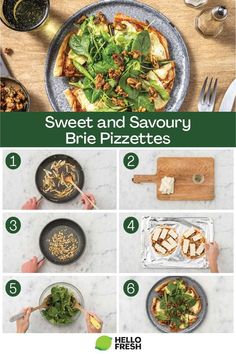 the instructions for how to make sweet and savory brie pizzas