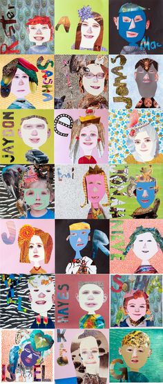 an image of many different paintings on the same page, each with their own face