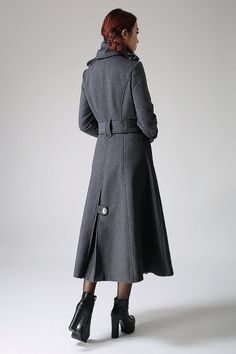 double breasted coatMilitary Coat wool coat Gray by xiaolizi Gray Long Pea Coat For Winter, Gray Pea Coat With Buttons For Winter, Gray Fitted Winter Pea Coat, Fitted Gray Winter Pea Coat, Fitted Gray Pea Coat For Winter, Fitted Long Gray Pea Coat, Gray Double-breasted Wool Coat For Fall, Gray Fitted Wool Coat With Pockets, Gray Double-breasted Pea Coat With Pockets