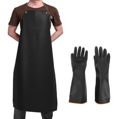 a man wearing an apron and black gloves