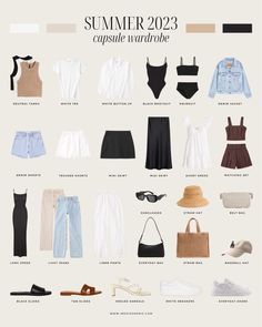 Summer Commuter Outfit, Staple Wardrobe Bottoms, Travel Capsule Wardrobe Italy, Los Angeles Capsule Wardrobe, Europe Wardrobe Summer, Edmonton Outfits, Elevated Basics Outfit Summer, Summer Wardrobe Essentials 2024, Monochrome Summer Outfit Ideas