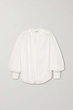 L'AGENCE Kiera woven blouse | NET-A-PORTER White Blouse With Elastic Sleeves For Fall, Fall White Blouse With Elastic Sleeves, Billowy Blouson Sleeve Tops For Workwear, Fall Blouse With Blouson Sleeves And Relaxed Fit, Classic Puff Sleeve Top With Blouson Sleeves For Fall, Classic Puff Sleeve Top For Fall, Fall Classic Puff Sleeve Top With Blouson Sleeves, Fall Puff Sleeve Blouse With Cuffed Sleeves, Fall Daywear Blouse With Gathered Sleeves