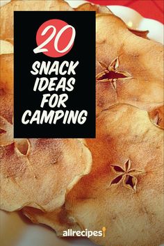 there are some cookies with stars on them and the words 20 snack ideas for camping