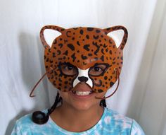 This Gorgeous Handmade Leopard Mask is perfect for All occasions, A great addition to any Childs "Dress-up box."  It will inspire their imaginations. Leopard Mask, Dress Up Boxes, Costume Masks, Leather Mask, Halloween Mask, Costume Mask, Halloween Masks, Handmade Leather, Costume Accessories