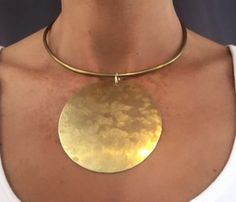 Brass Disc Statement Necklace . Adjustable Chocker. Handmade - Etsy Statement Choker, Statement Choker Necklace, Handmade Brass, Disc Pendant, Choker Necklaces, Brass Pendant, Brass Jewelry, Necklace Gift, Artisan Jewelry