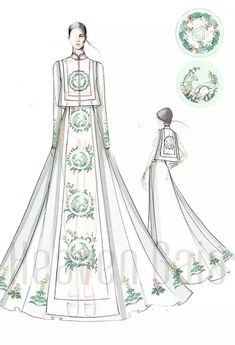 an illustration of a woman's wedding dress and jacket