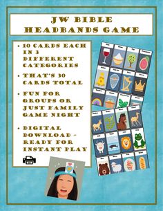 the jwbie headbands game is shown with pictures and words on it