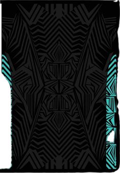 an abstract black and blue design with geometric shapes on it's sides, as well as