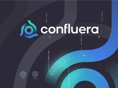 the logo for confluera is shown on a dark background with blue and green lines