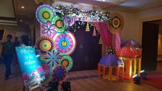 an elaborately decorated stage set up for a party