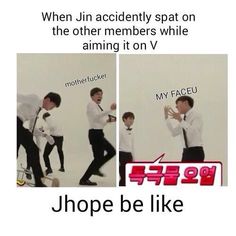 two pictures of men in suits and ties with the caption saying, when j'un accidenty spot on the other members while aiming it on v