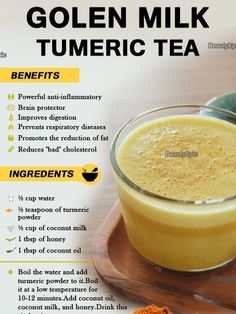 a poster with instructions on how to make a golden milk tumericic tea drink