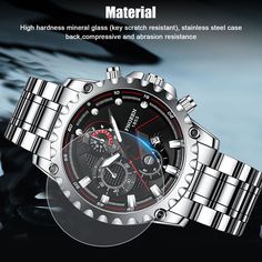 Product Description: ⭐Material: High hardness mineral glass (Key scratch resistant),stainless steel case back,compressive and abrasion resistance. ⭐Movement: Japanese Quartz Original Movement, precise quartz movement for accurate time keeping. ⭐Luminous: This watch with luminous effect, Make you know the exact time in the dark. ⭐30M Waterproof: Water resistant to 30 meters(99 feet), handwash, swimming, no problem. ⭐Best Gift: Stylish watch with day display as a gift, a good choice. Designed for Modern Silver Wear-resistant Watch, Silver Wear-resistant Chronograph Watch, Business Watch Accessories In Stainless Steel, Wear-resistant Stainless Steel Watch With Round Dial, Wear-resistant Stainless Steel Watch, Outdoor Stainless Steel Watch Accessories With Subdials, Modern Wear-resistant Stainless Steel Watch Accessories, Outdoor Stainless Steel Watch Accessories With Analog Display, Silver Stainless Steel Chronograph Watch For Outdoor