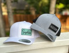 These popular personalized trucker hats have the precurved bill and have a snapback. We can add your custom patch with your name. Price is per hat. If you need two hats, please add two items to your cart.   Perfect for businesses, events, vacation or everyday use.   Our Leatherette patches offer the look and feel of genuine leather without using animal products. These richly textured, water resistant patches ensure you will get the quality you expect and are rugged enough to stand up to any adve Personalized Trucker Baseball Cap With Curved Bill, Customizable Custom Baseball Cap With Curved Bill, Customizable Trucker Baseball Cap With Flat Bill, Customizable Trucker Snapback Hat With Flat Bill, Customizable Snapback Hat With Curved Bill, Customizable Trucker Snapback With Flat Bill, Customizable White Trucker Hat For Outdoor, Customizable Adjustable Snapback Hat With Curved Bill, Customizable Flat Bill Trucker Hat