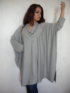 plus size cowl neck tunic oversize sweater dress boxy t-shirt long sleeve top wide loose maternity t Relaxed Fit V-neck Tunic For Fall, Versatile Oversized Turtleneck Tops, Oversized V-neck Top In Lagenlook Style, Oversized V-neck Lagenlook Top, Oversized Tunic For Layering, Casual Tunic For Fall Layering, Oversized Batwing Sleeve Poncho For Spring, Oversized Solid Color Casual Tunic, Oversized Solid Casual Tunic