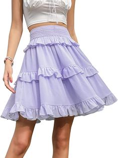 Waist Career Woman Fashion, Purple Clothing, Skirt Purple, Ruffle Mini Skirt, A Line Mini Skirt, Long Torso, Ruffle Shorts, Flowy Skirt, Short Skirt