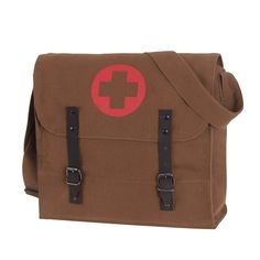 a brown bag with a red cross on it