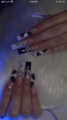 Black And White Nail, Black And White Nail Designs, Long Acrylic Nail Designs, Drip Nails, Her Nails, Classy Acrylic Nails, Long Acrylic Nails Coffin, Acrylic Nails Coffin Pink